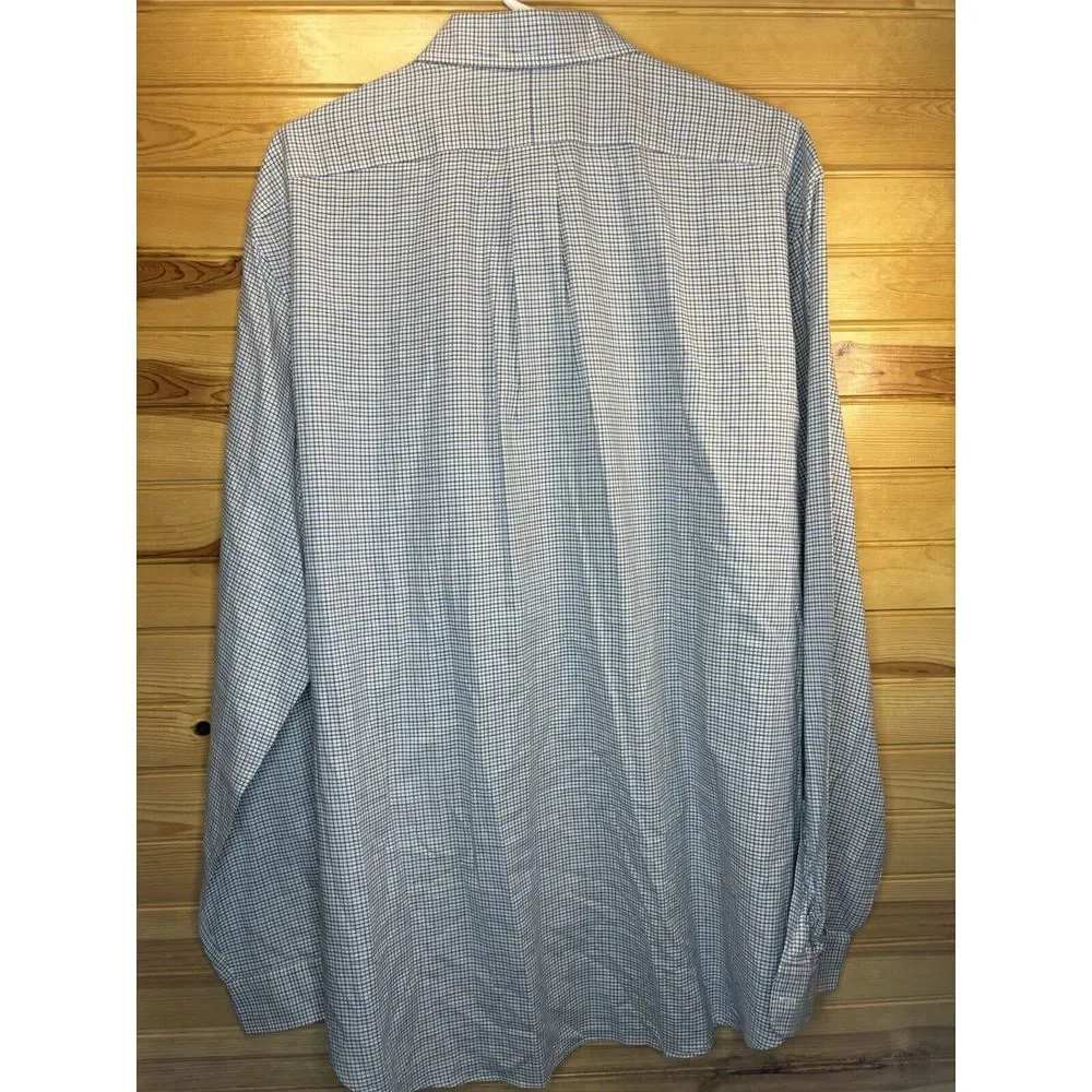 Ralph Lauren Button Down Shirt Men's 2XL XXL Blue & Brown on White Check Pattern